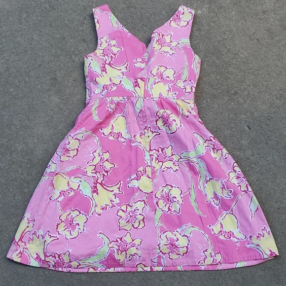 SOLDLilly Pulitzer floral vneck rosette dress pink - Picture 3 of 4